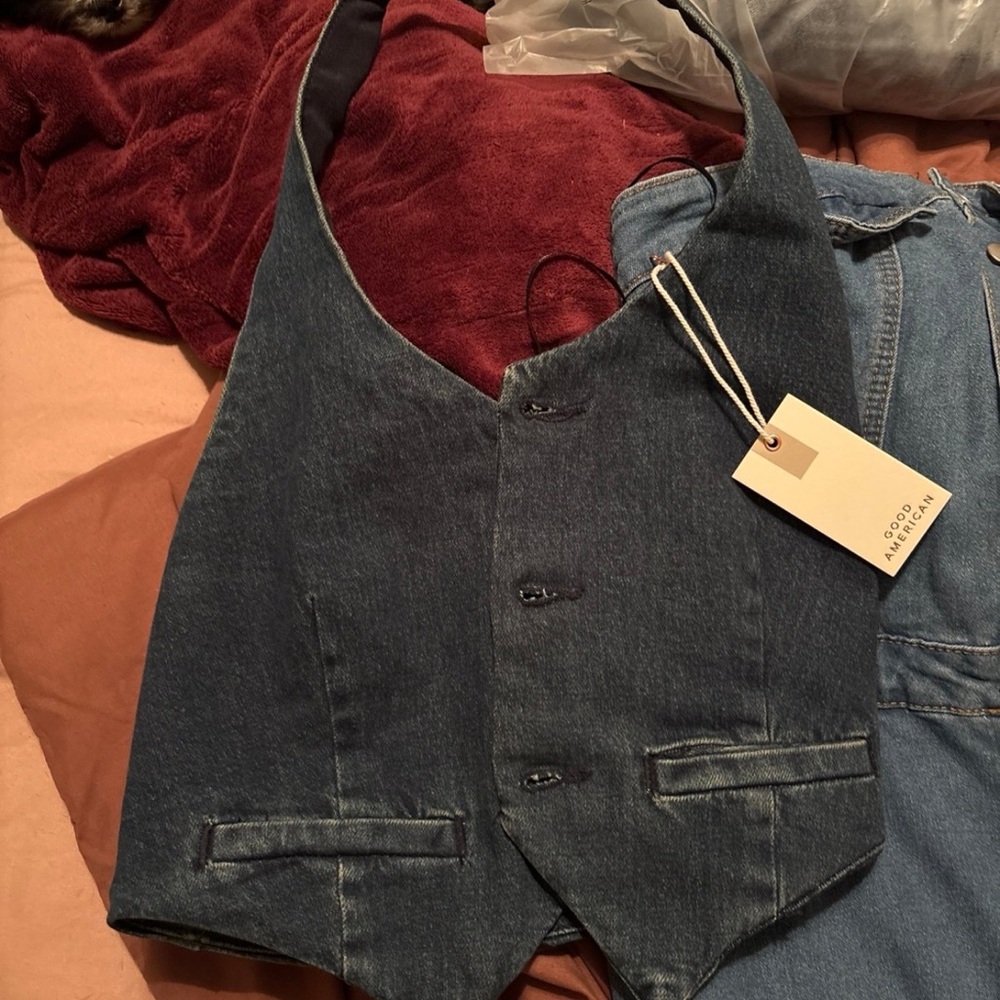 Good American Indigo Denim Halter Vest